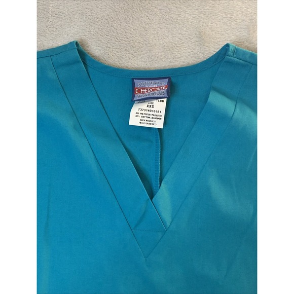 Cherokee Authentic New Unisex Scrub Top V-Neck Teal XXS 3 Pockets - Picture 3 of 4